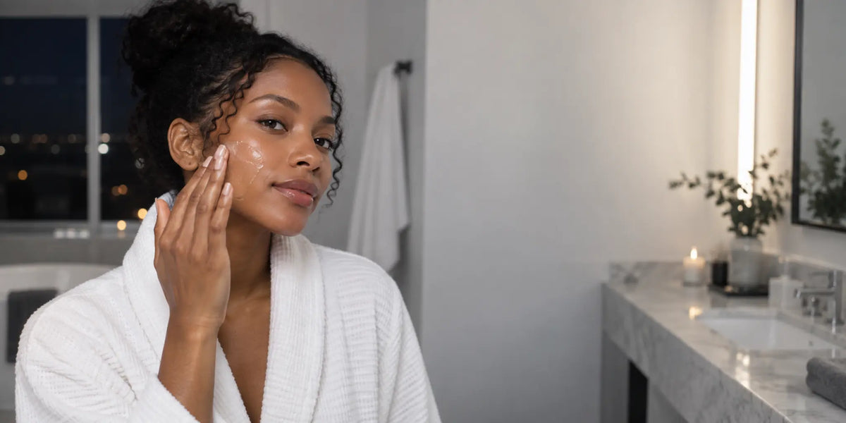 Woman applying a sleeping mask during her nighttime routine