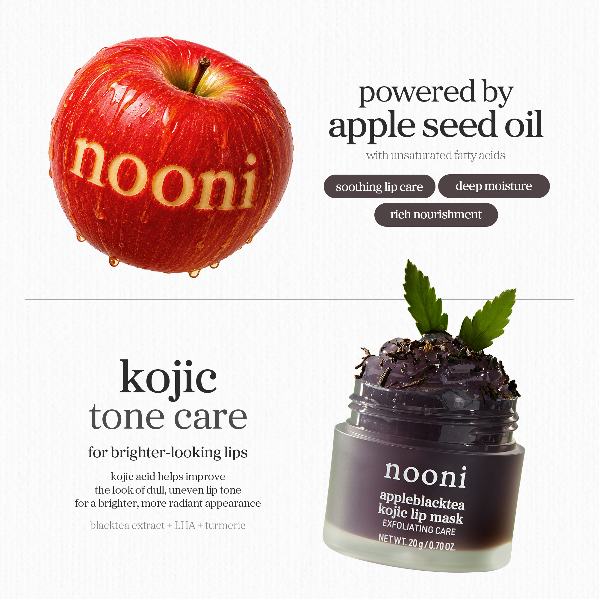 nooni appleblacktea kojic lip mask