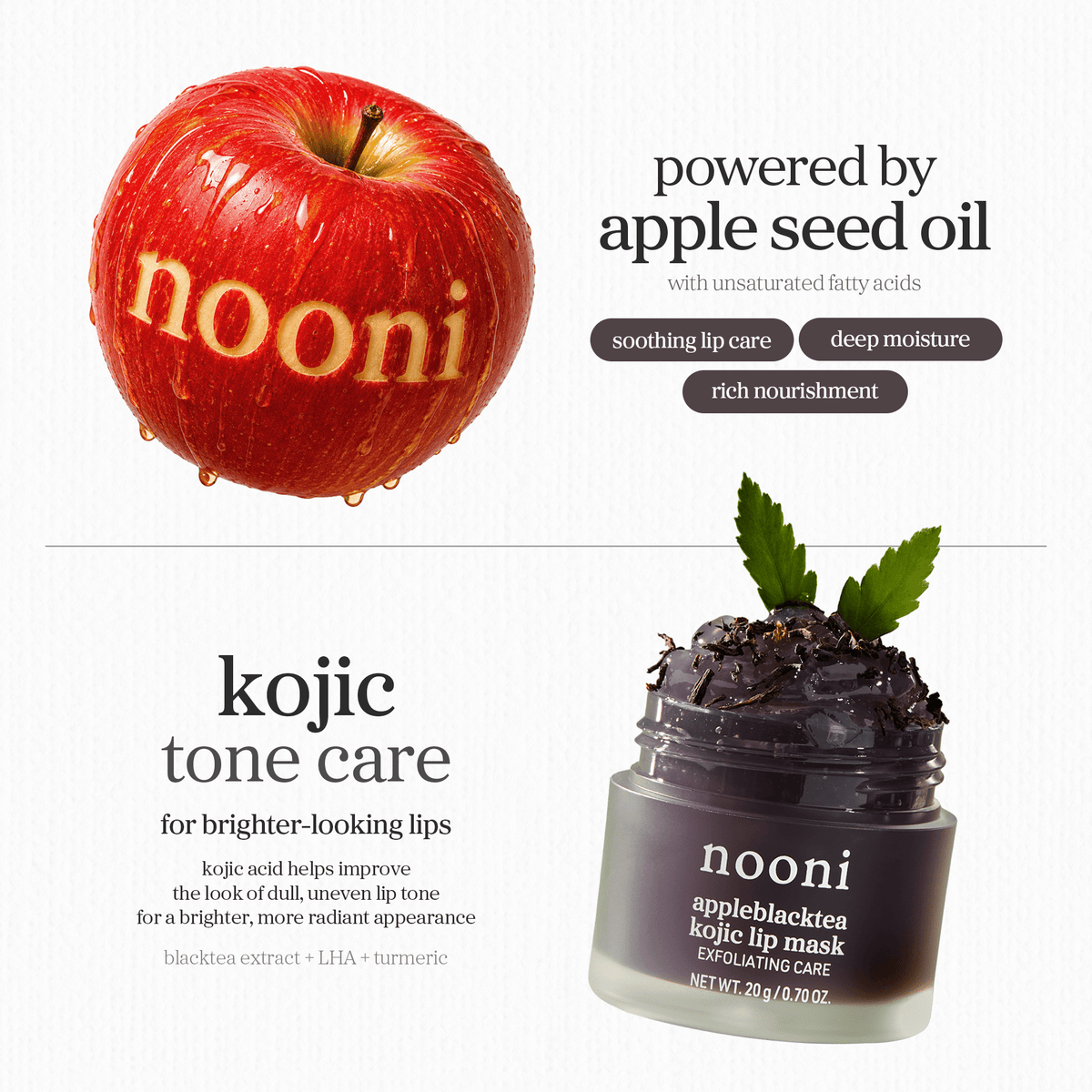 nooni appleblacktea kojic lip mask - nooni