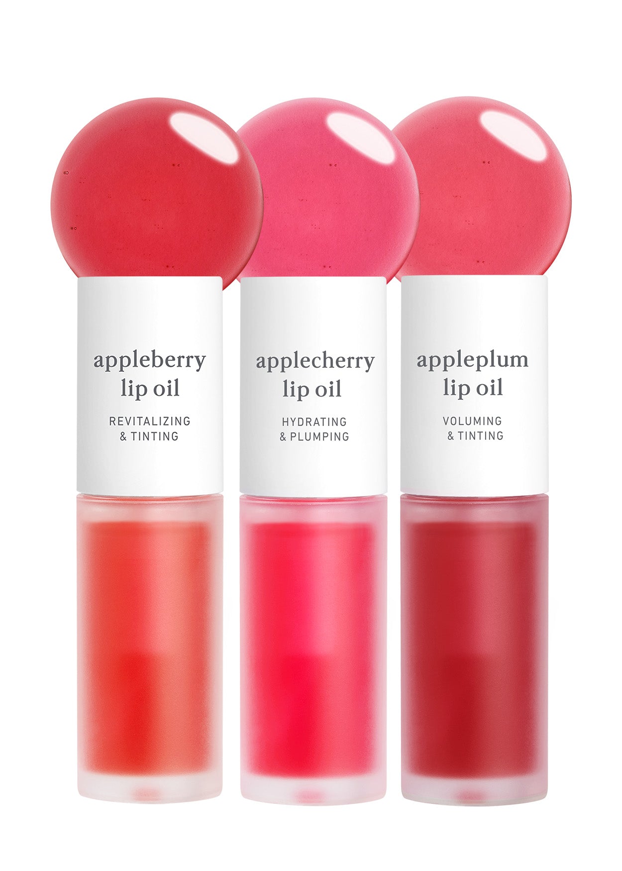 product shot of nooni lip oil trio (appleberry & applecherry & appleplum)
