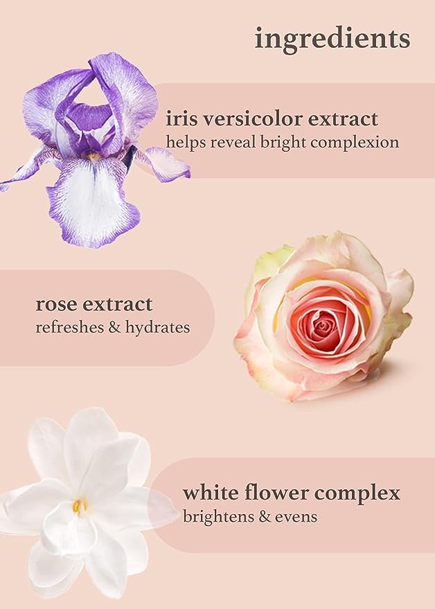 Nooni cleanser key ingredients: iris versicolor extract, rose extract, and white flower complex