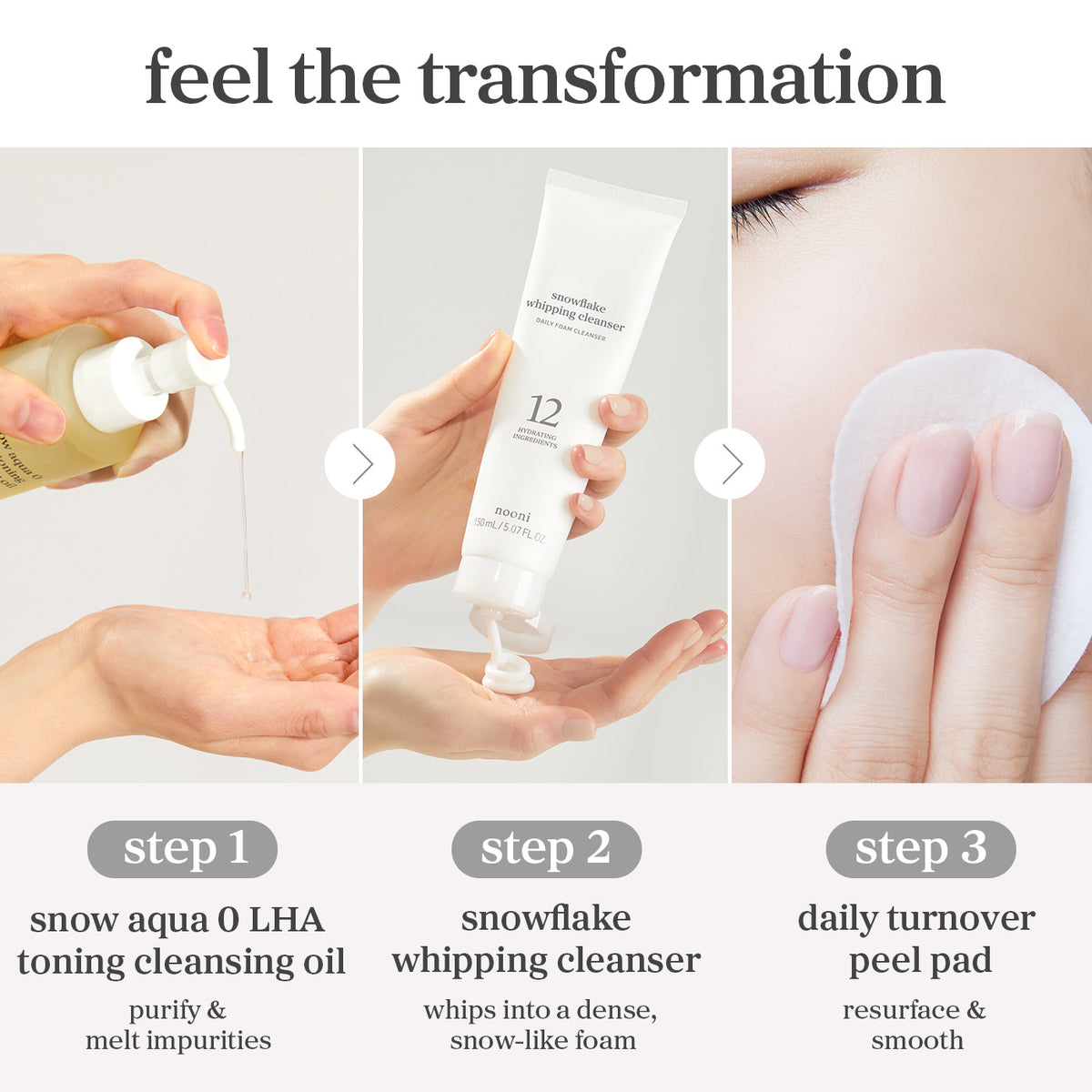 nooni Glass Skin Perfection Trio: Cleanse, Whip & Glow