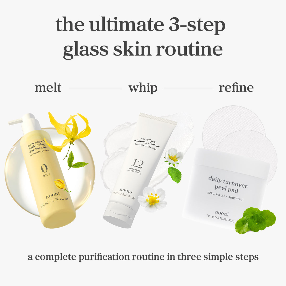 nooni Glass Skin Perfection Trio: Cleanse, Whip & Glow