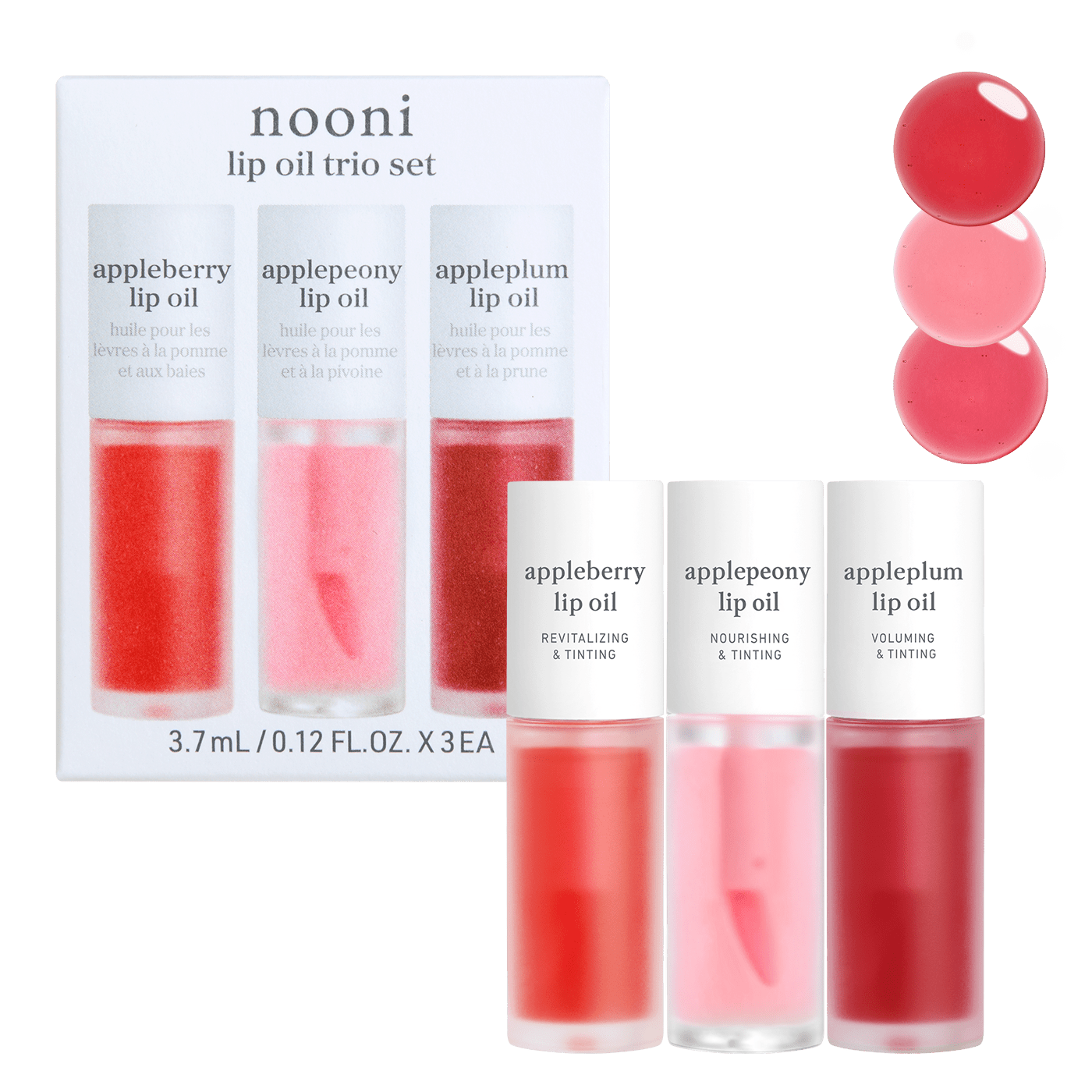 Lip Oil: Trio set (appleberry & applepeony & appleplum) - nooni