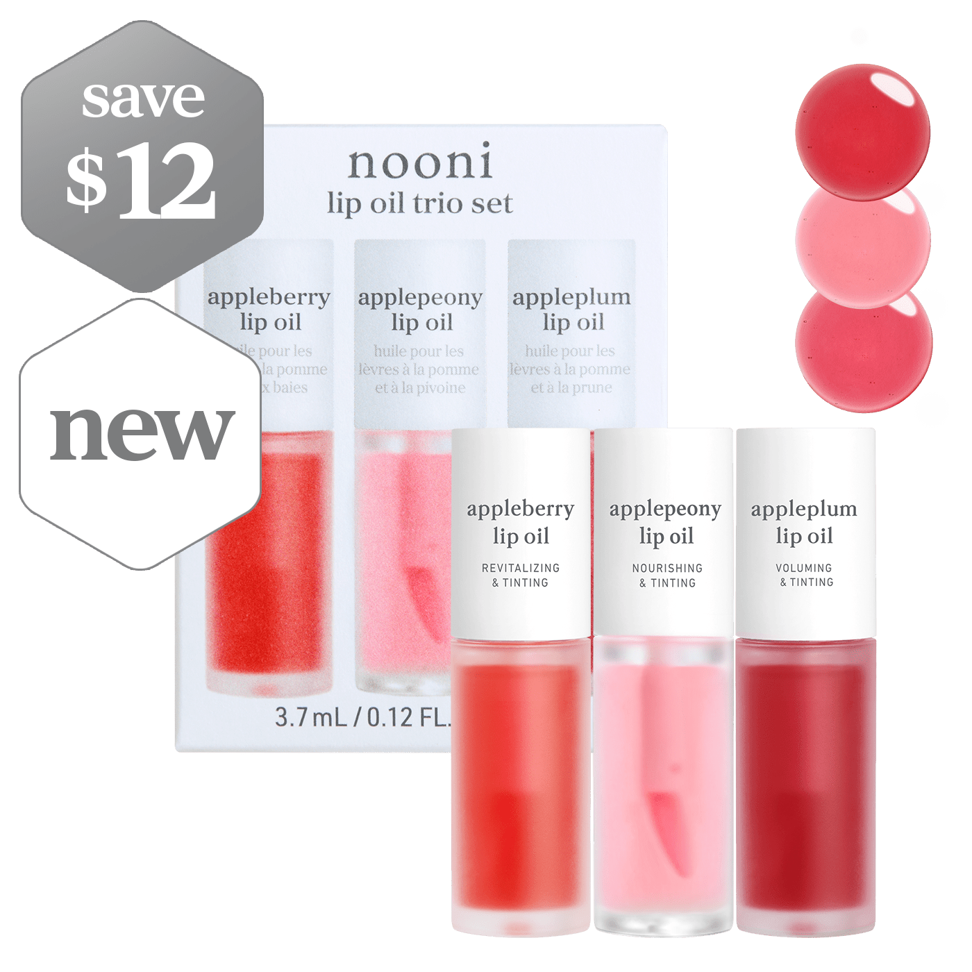 Lip Oil: Trio set (appleberry & applepeony & appleplum) - nooni