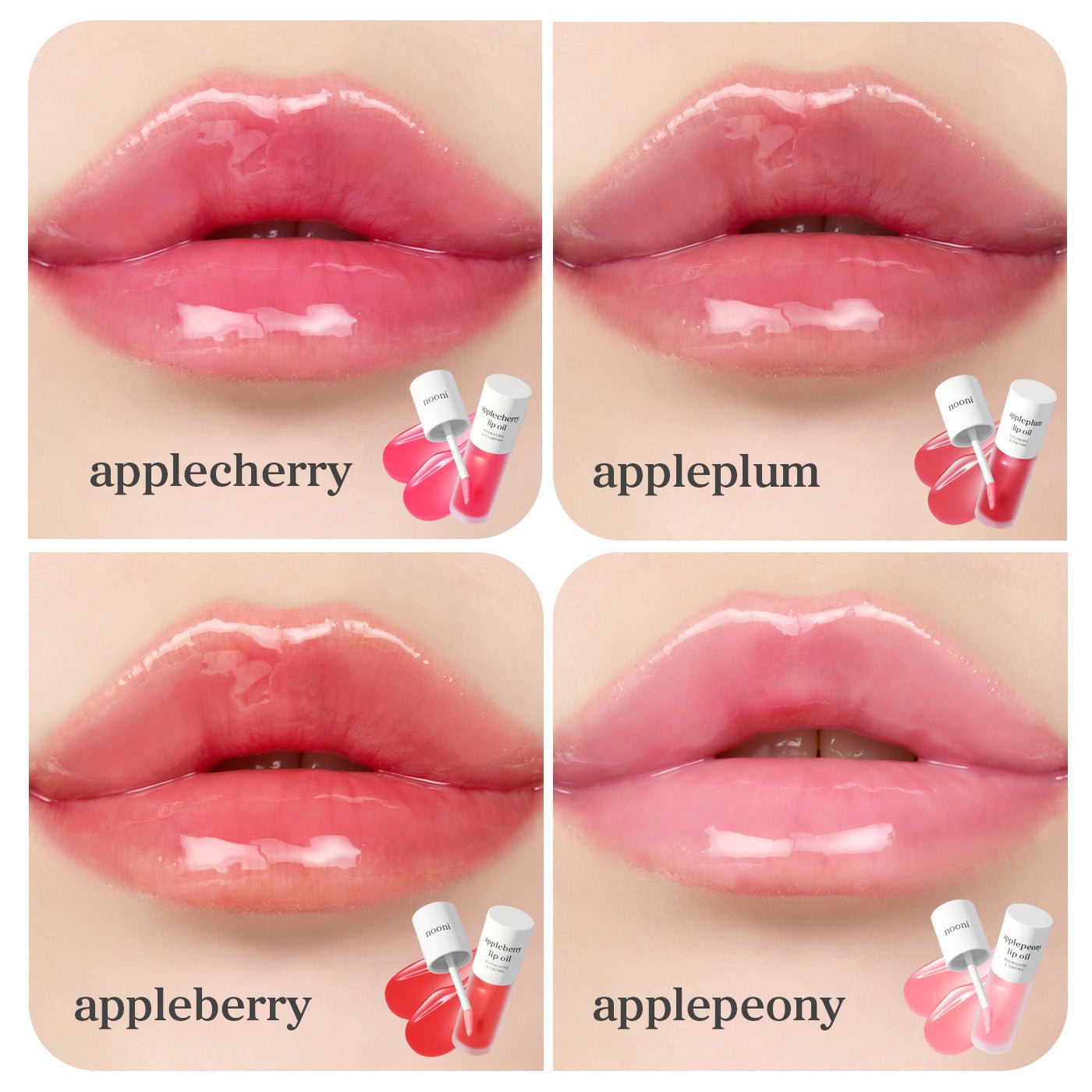 Signature Lip Oil Duo Bundle 2 sets applied on lips showing glossy finish and natural tint.