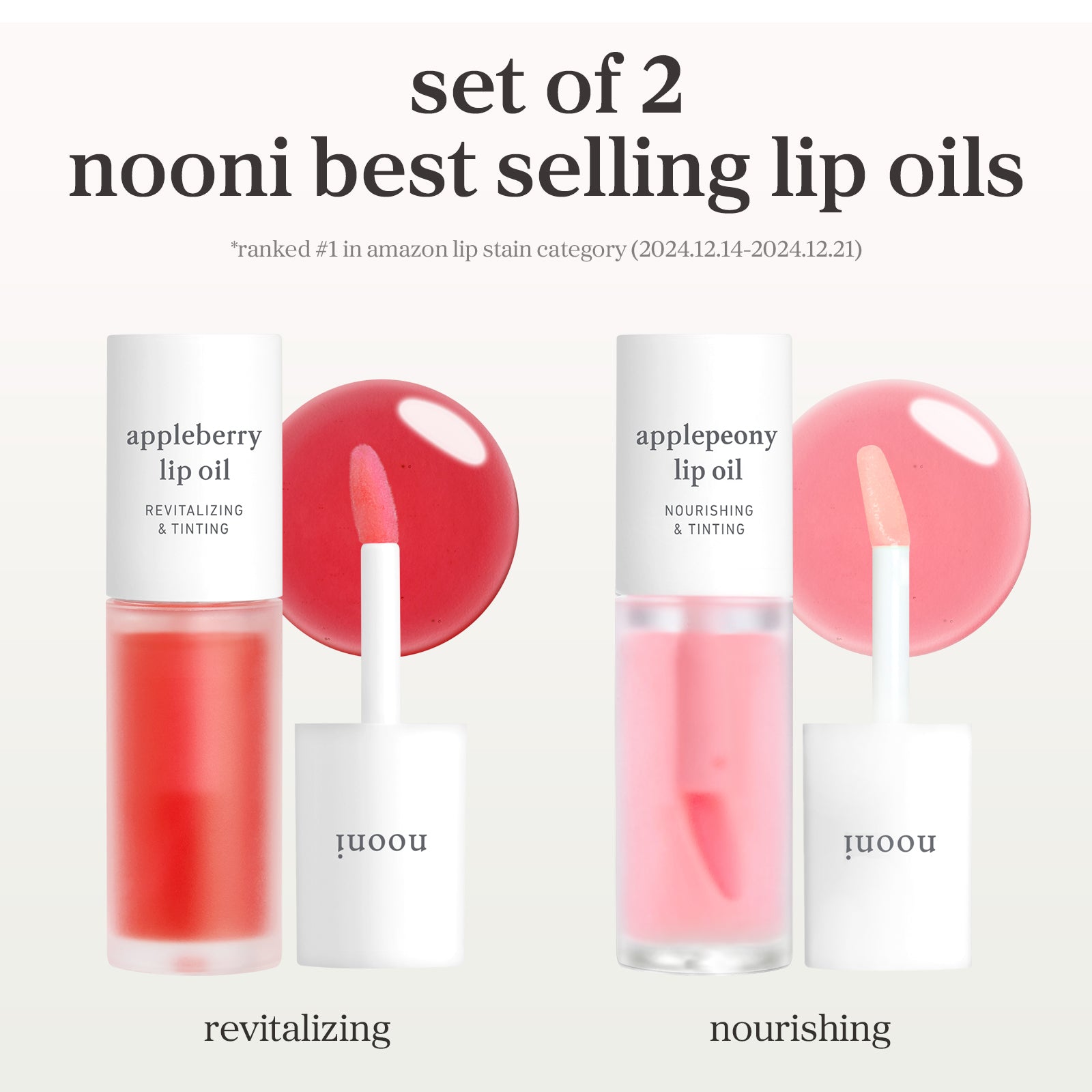 Set of 2 bestselling lip oils featuring appleberry and applepeony shades.