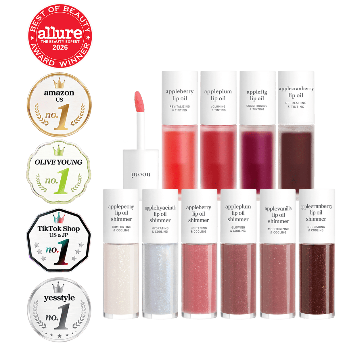 Lip Oil: Juicy Fruit & Shimmer Collection (10-Pack) - nooni