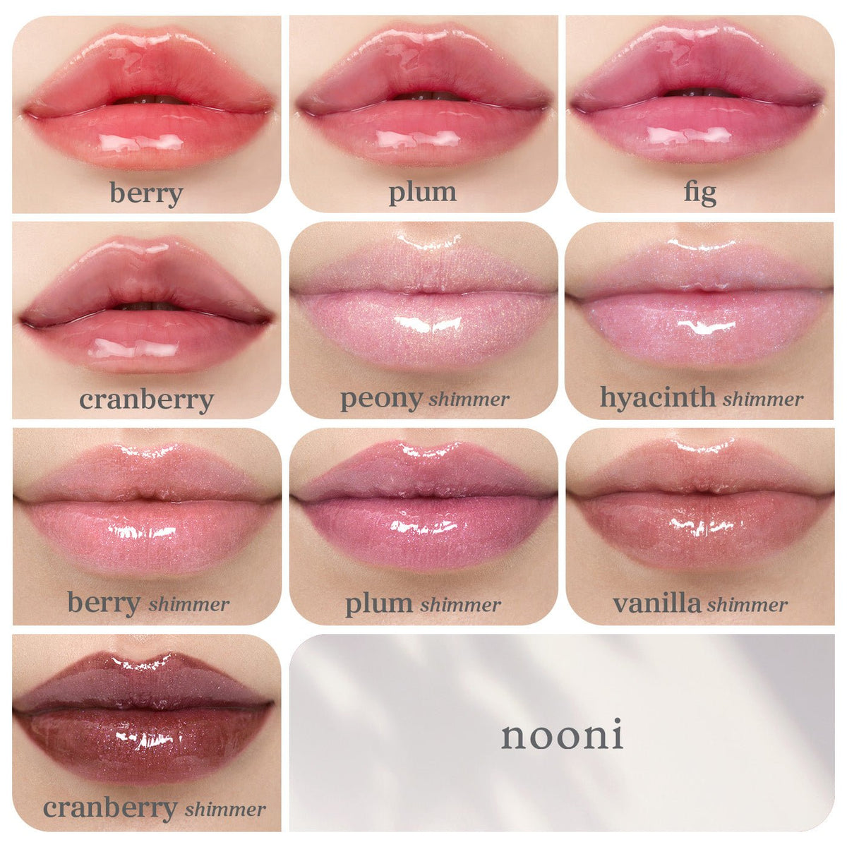Lip Oil: Juicy Fruit & Shimmer Collection (10-Pack) - nooni