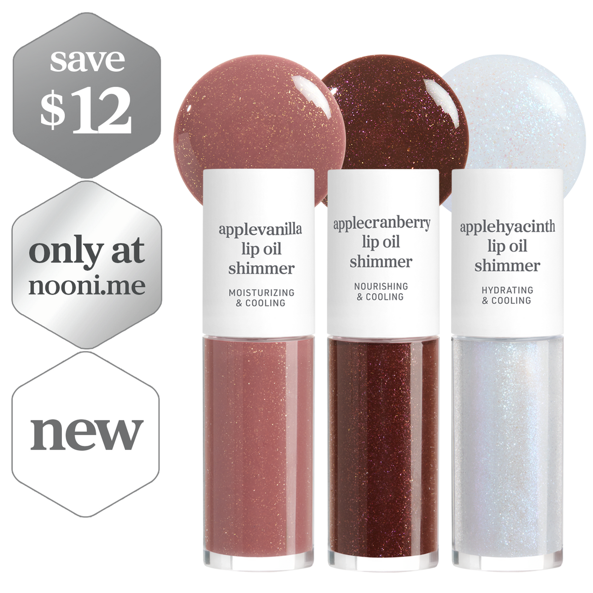Lip Oil Shimmer: Trio Set (Applevanilla & Applecranberry & Applehyacinth)