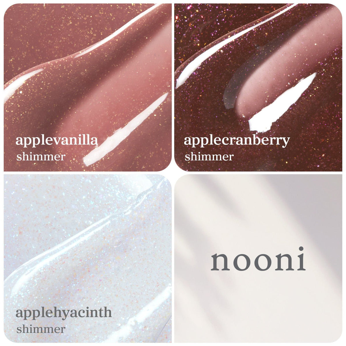 Lip Oil Shimmer: Trio Set (Applevanilla & Applecranberry & Applehyacinth) - nooni