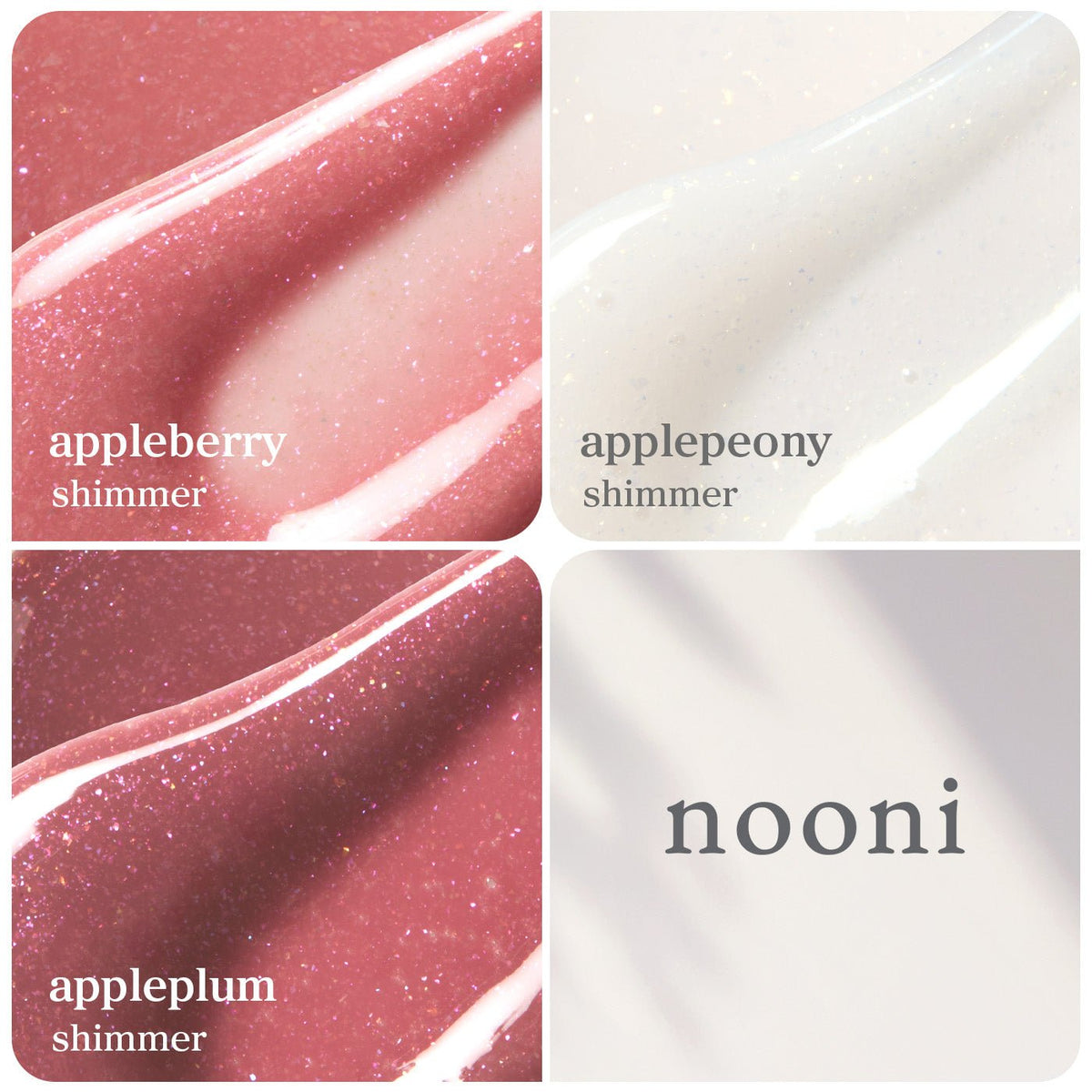 Lip Oil Shimmer: Trio Set (Appleberry & Applepeony & Appleplum) - nooni