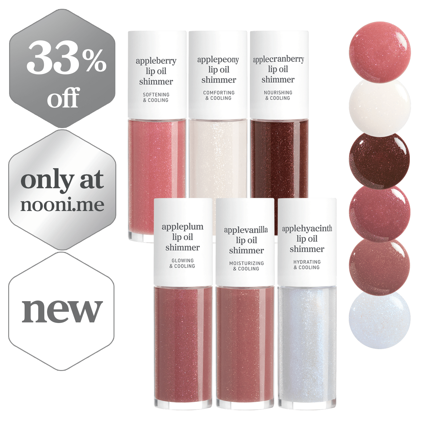 Lip Oil: Shimmer Collection (6-Pack) - nooni