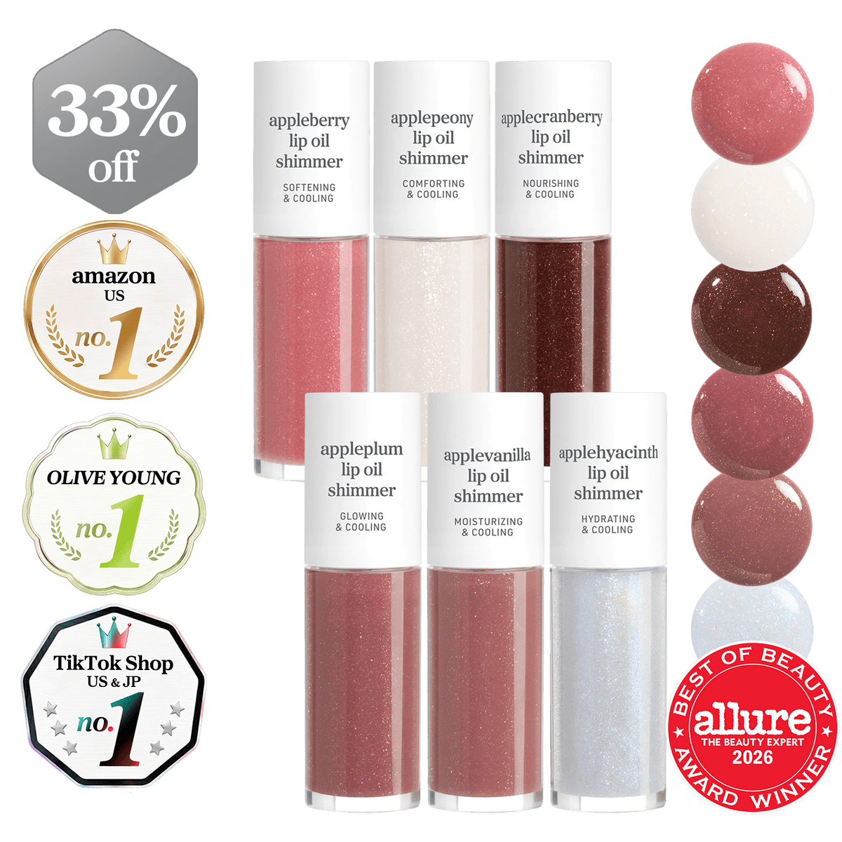 Lip Oil: Shimmer Collection (6-Pack) - nooni