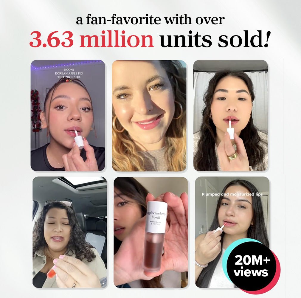 Customer UGC photos showing nooni Korean Apple Lip Oil application and glossy finish.