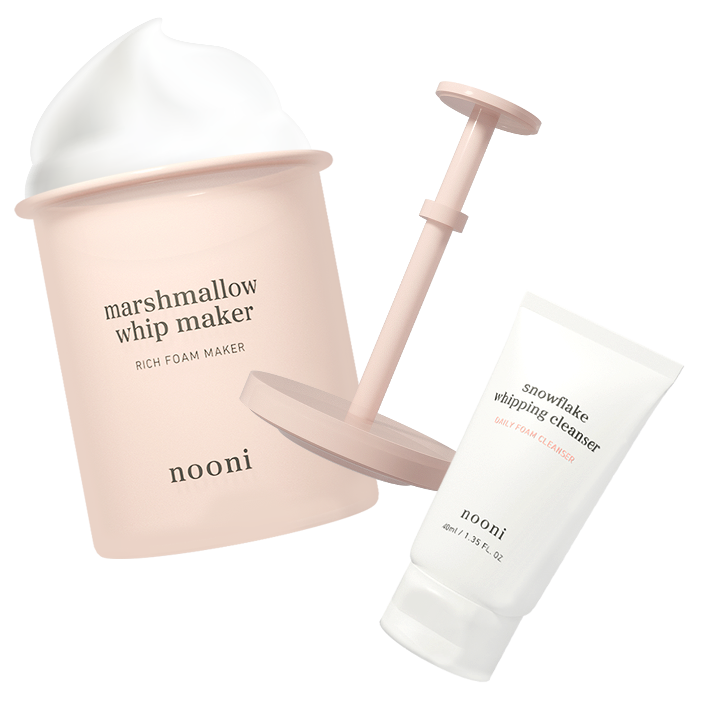 Nooni 2-in-1 Facial Cleansing Kit: Snowflake Whipping Cleanser 40ml and Marshmallow Whip Maker