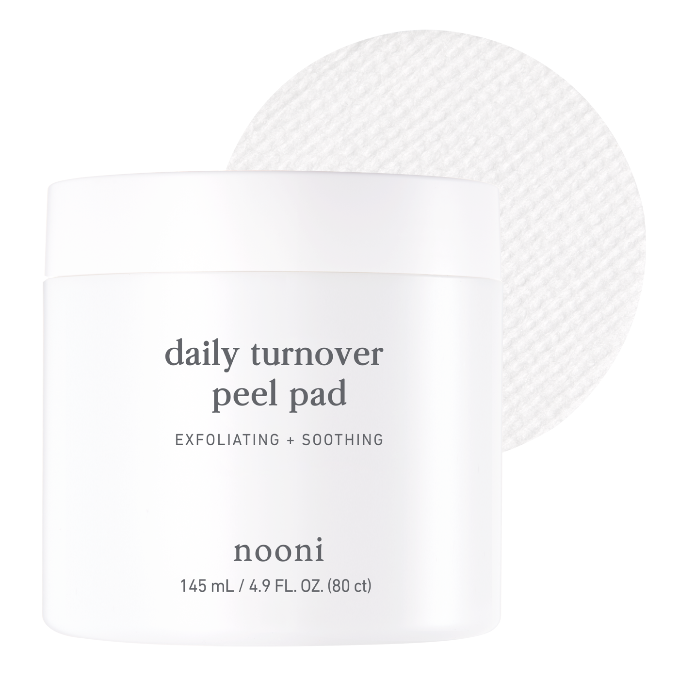 Nooni Daily Turnover Peel Pad 80 count product with embossed cotton pad texture