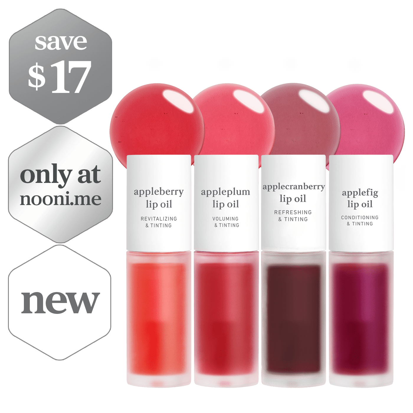 Lip Oil: Juicy Fruit (4-Pack) - nooni