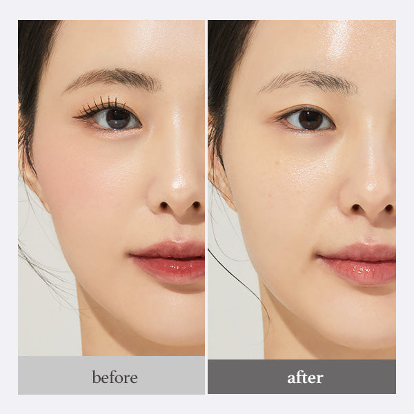 Before and after comparison showing makeup removal using Nooni Ginseng Cleansing Oil