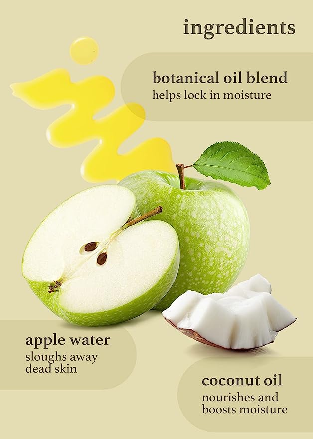 Nooni applecoco lip oil key ingredients: botanical oil blend, apple water, and coconut oil
