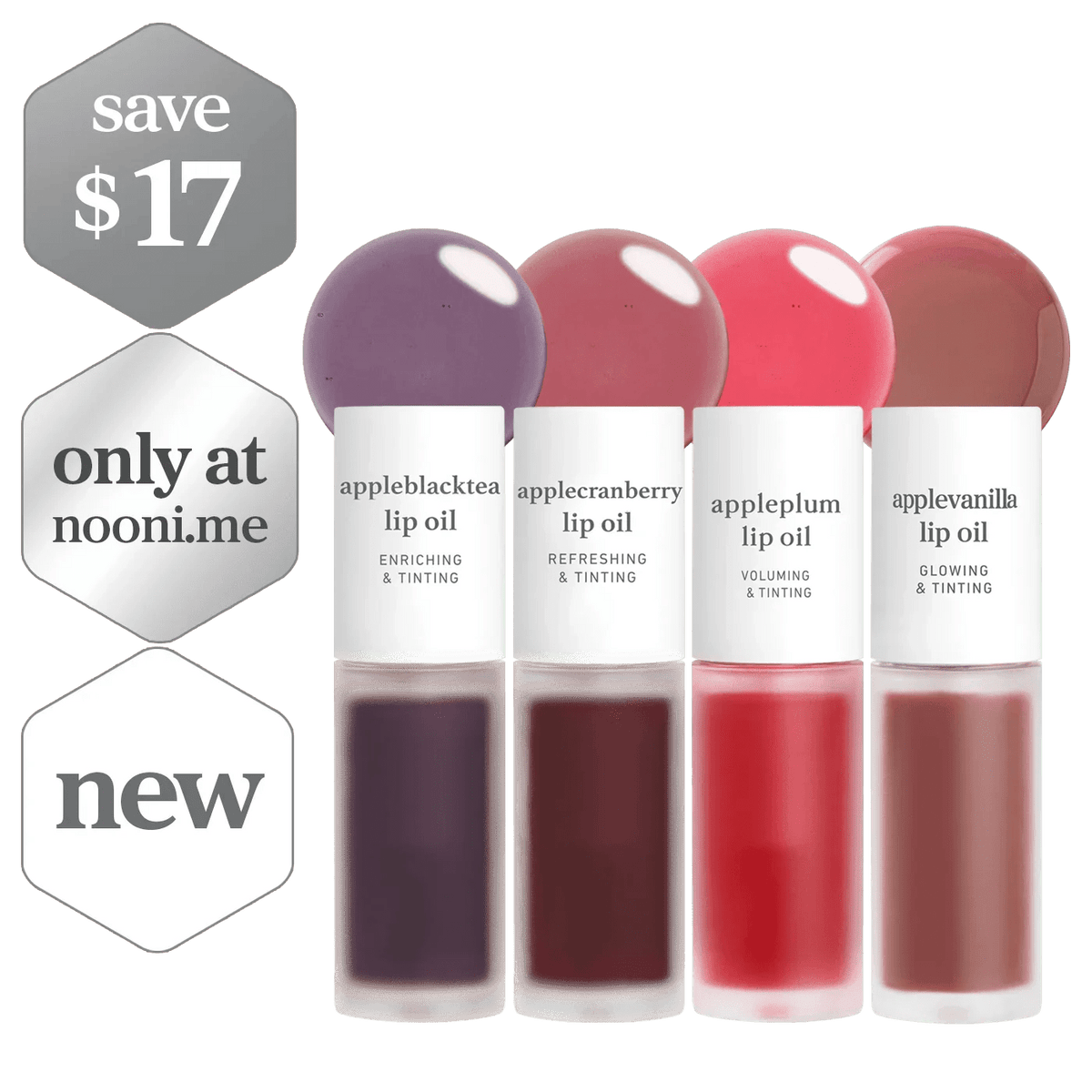 Four nooni lip oils in the Viral Favorites 4 Pack
