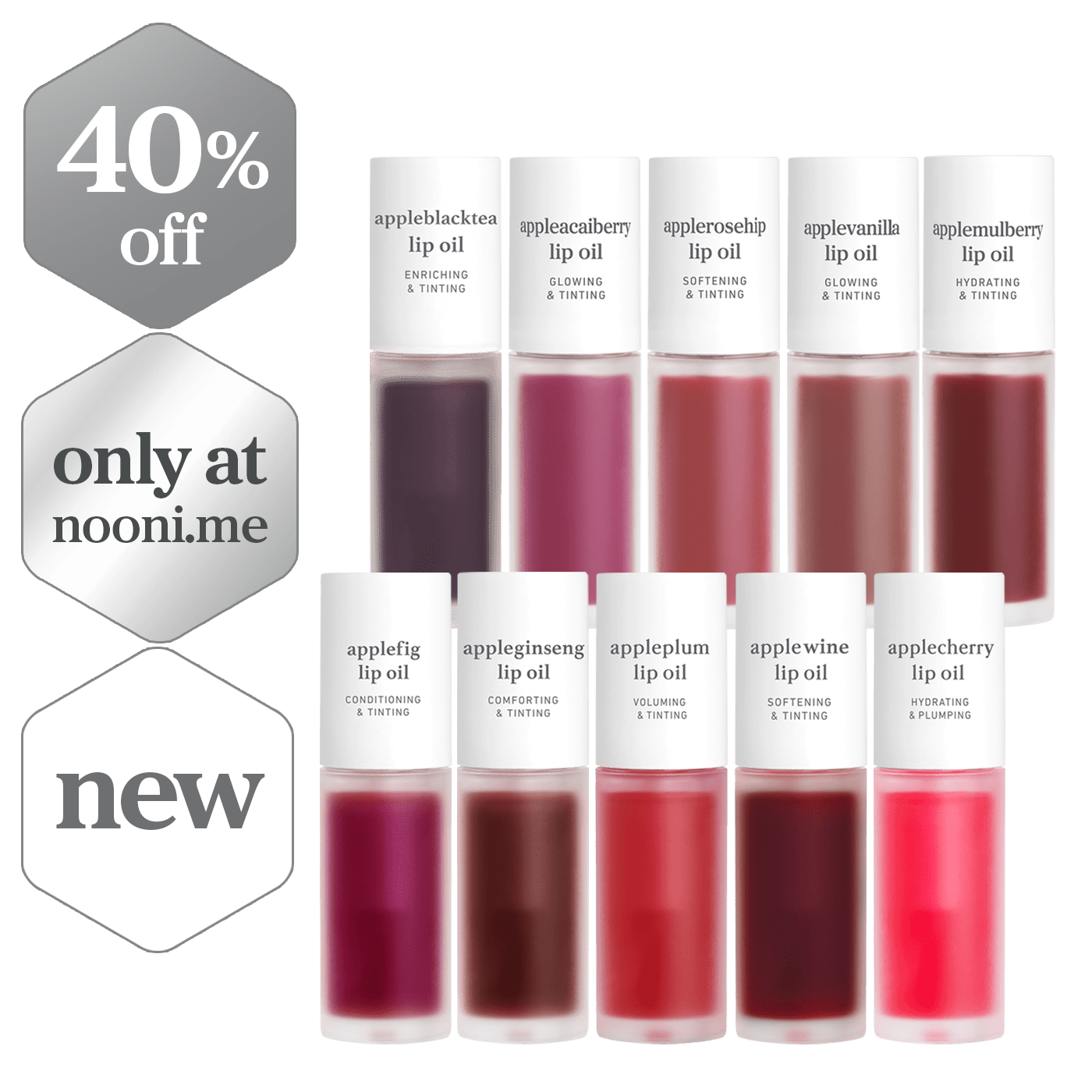 Radiant Lip Oil Wardrobe (10 Shades) - nooni