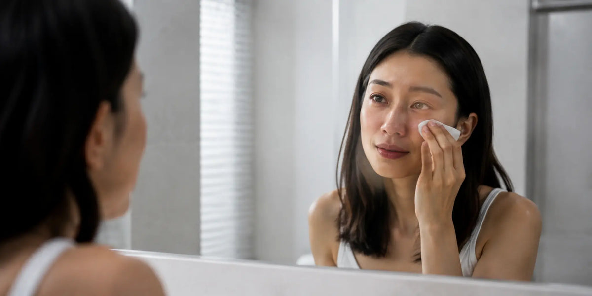 Woman gently blots a tear track without rubbing her eyes