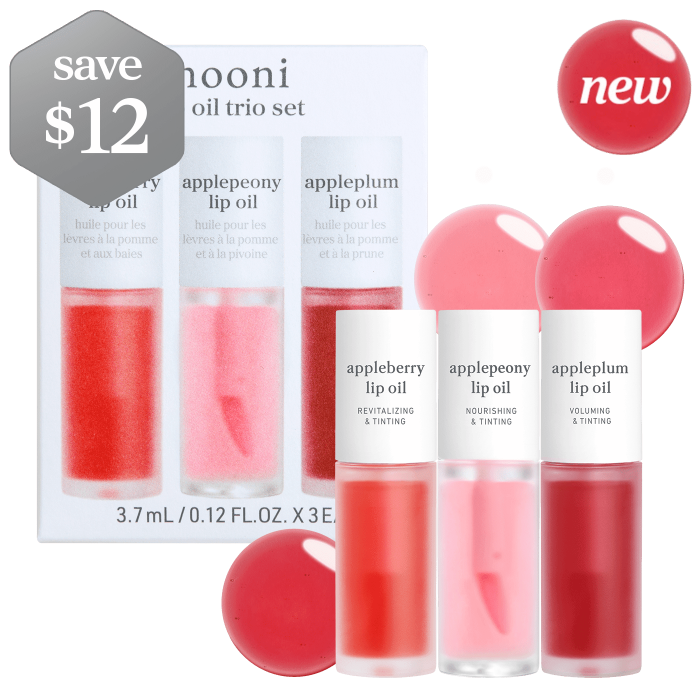 Lip Oil: Trio set (appleberry & applepeony & appleplum) - nooni