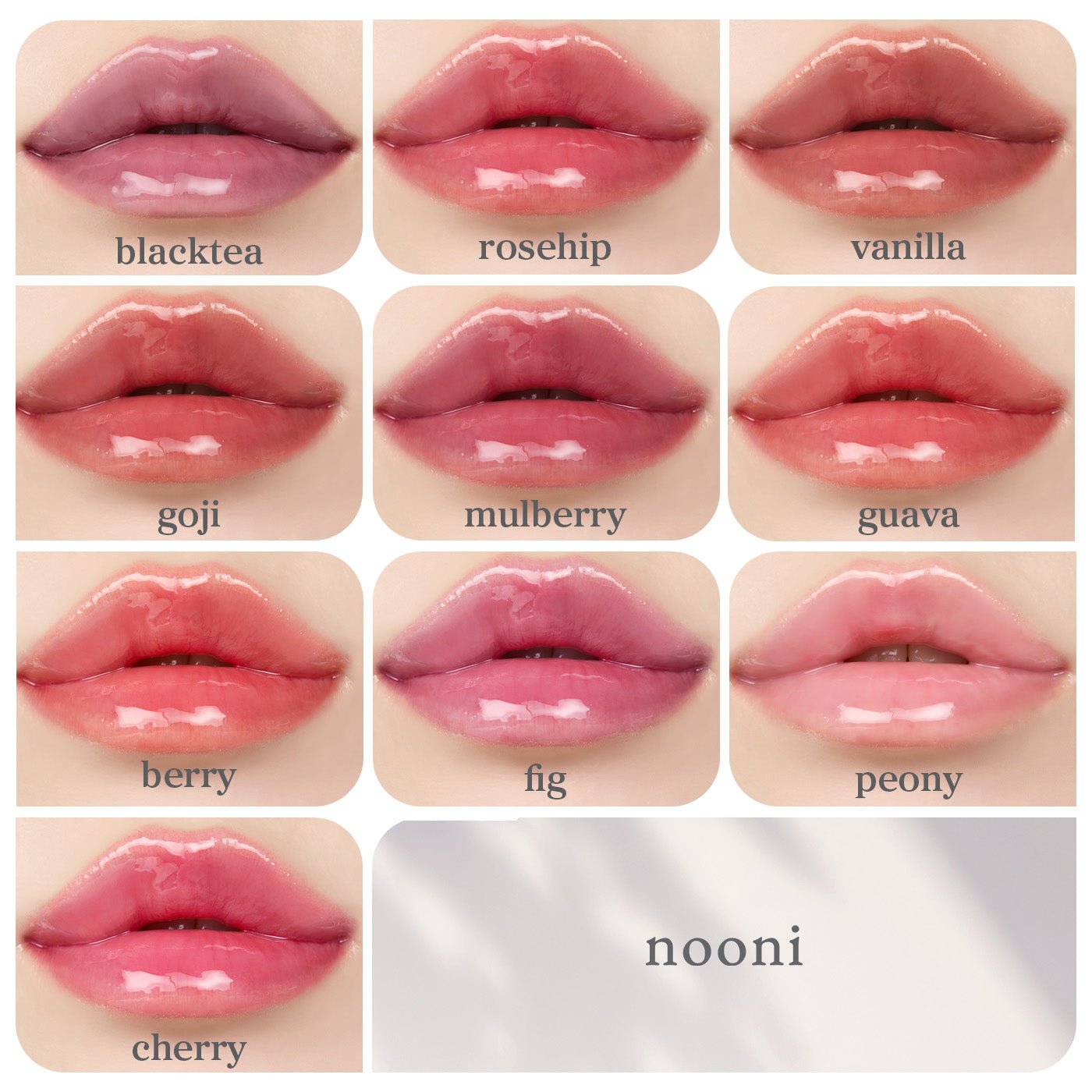 Radiant Tinted Lip Oil Bundle (10 Pack) applied on lips showing glossy finish and natural tint.