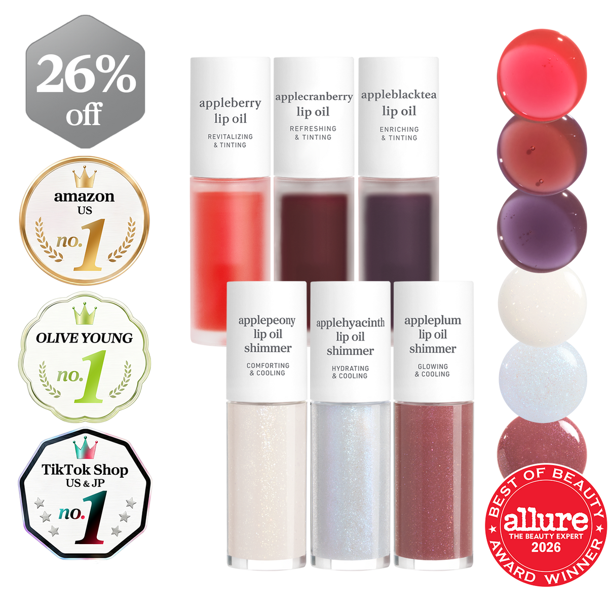 Lip Oil: Original & Shimmer Essentials (6-Pack)