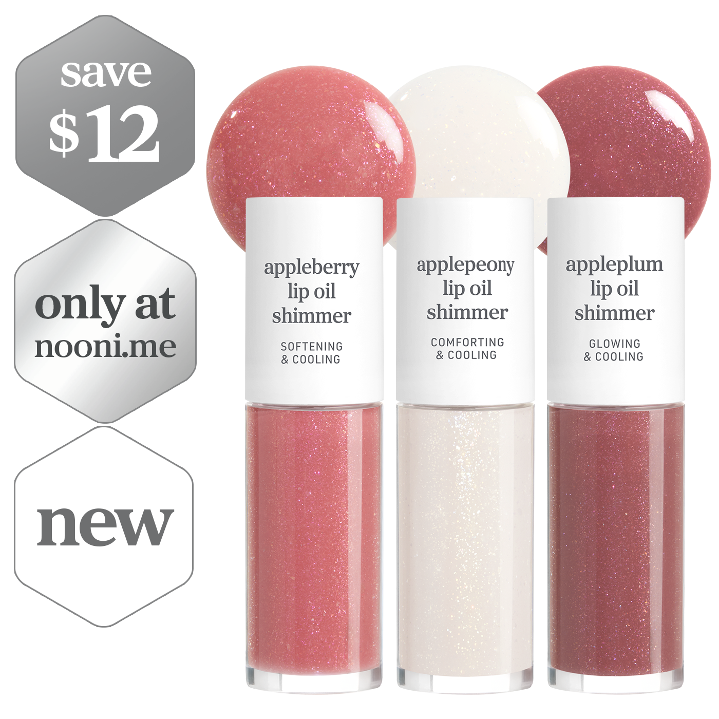 Lip Oil Shimmer: Trio Set (Appleberry & Applepeony & Appleplum)