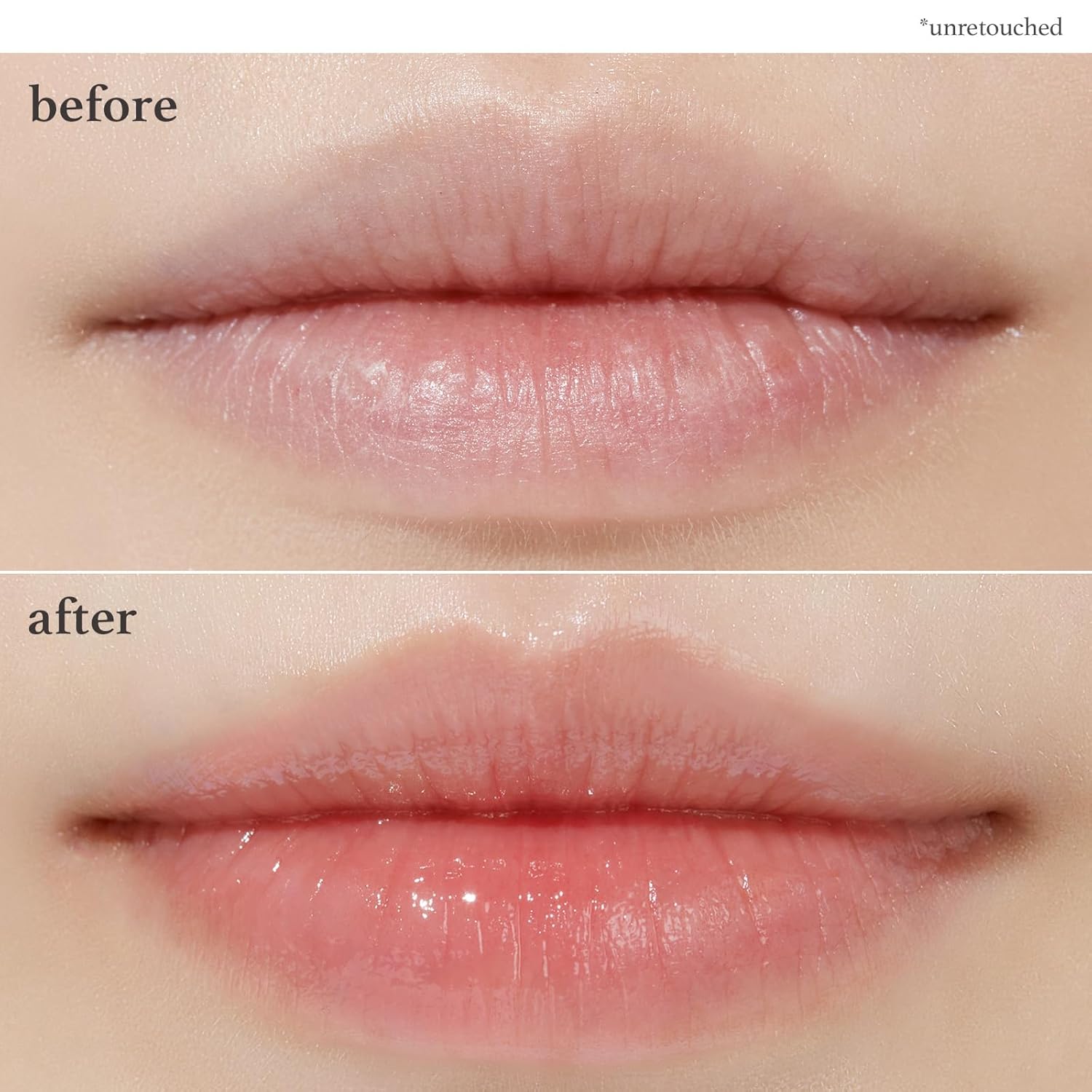 Before and after lips using appleberry lip mask showing improved hydration and smoother lip texture after application.
