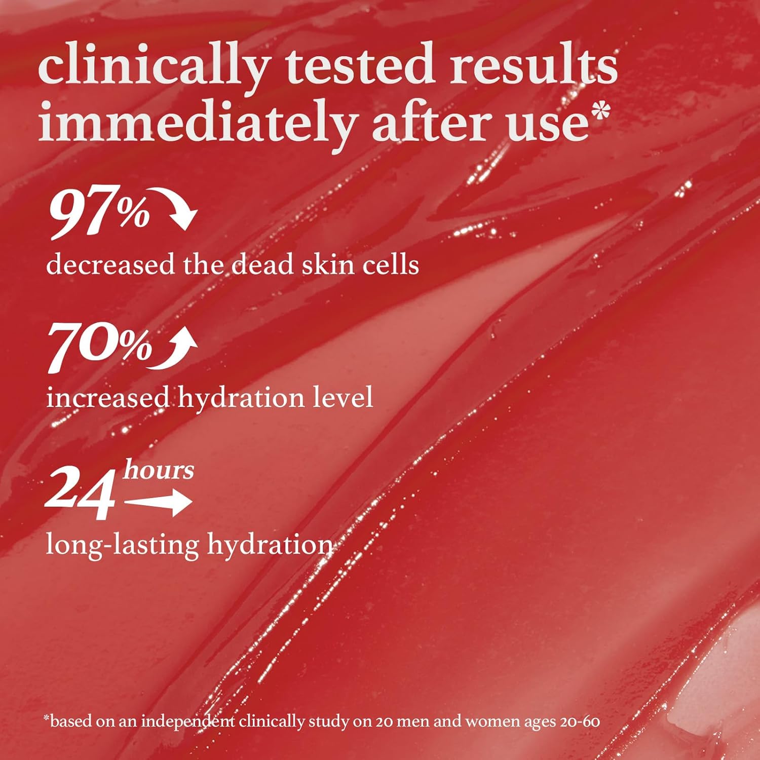 Clinical results for appleberry lip mask showing reduced dead skin, increased hydration, and 24 hour long lasting moisture.